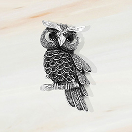 Rhinestone Embellished Vintage Owl Pin Brooch / Pendant