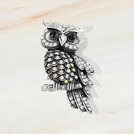 Rhinestone Embellished Vintage Owl Pin Brooch / Pendant