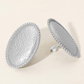 Textured Matte Metal Oval Clip On Earrings