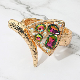 Bold Abstract Stone Cluster Accent Hammered Metal Hinged Bangle Cuff Bracelet