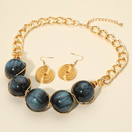 Bold Resin Sparkled Sphere Wire Link Beaded Statement Necklace