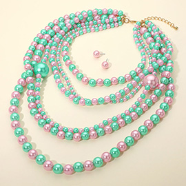 Bold Multi Layered Pearl Beaded Statement Necklace