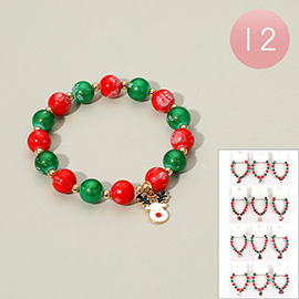 12PCS - Christmas Charm Beaded Stretch Bracelets