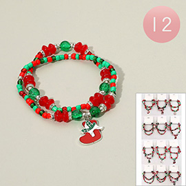 12 SET OF 2 - Christmas Charm Beaded Multi Layered Bracelets
