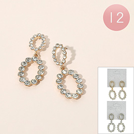 12Pairs - Rhinestone Oval Dangle Earrings