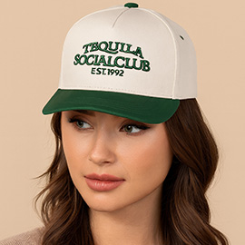 TEQUILA SOCIAL CLUB Message Embroidered Five Panel Canvas Snapback Baseball Cap