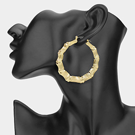 Oversized Metal Bamboo Pin Catch Hoop Earrings