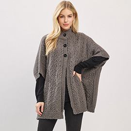 Button Front Knit Poncho