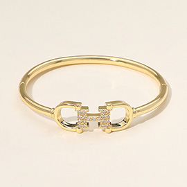 Crystal Accent Horsebit Bangle Bracelet