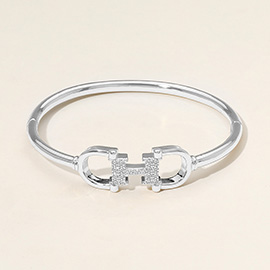 Crystal Accent Horsebit Bangle Bracelet