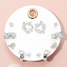 6Pairs - Elegant Pearl Vine Bow Hoop Earring Set