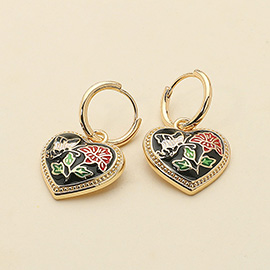 Butterfly Flower Enamel Detailed Heart Dangle Earrings