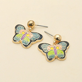 Enamel Butterfly Detailed Dangle Earrings