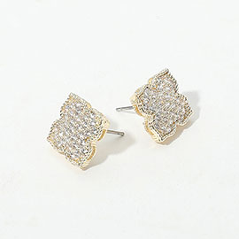 CZ Stone Paved Clover Stud Earrings