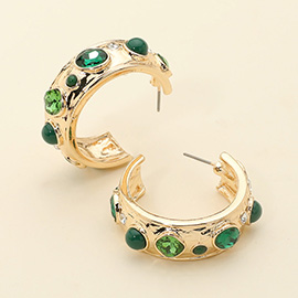 Mixed Stone Embellished Hoop Earrings