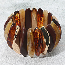 Celluloid Acetate Metal Abstract Bar Beaded Stretch Bracelet