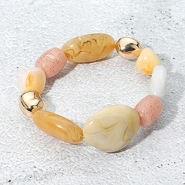 Metallic Accent Marbled Pebble Beaded Stretch Bracelet