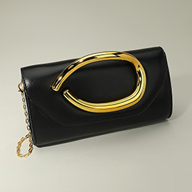 Bold Hardware Accent Faux Leather Evening Clutch Bag / Crossbody Bag