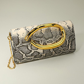Bold Hardware Accent Snake Pattern Faux Leather Evening Clutch Bag / Crossbody Bag