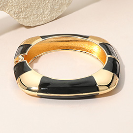 Enamel Striped Accent Flat Square Hinged Bangle Bracelet