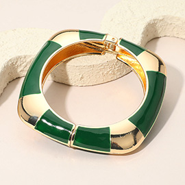 Enamel Striped Accent Flat Square Hinged Bangle Bracelet