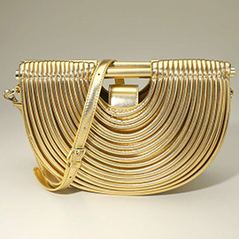 Faux Leather Unique Half Moon Structured Handbag / Crossbody Bag