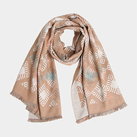 Geometric Pattern Fringe Oblong Scarf