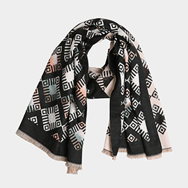 Geometric Pattern Fringe Oblong Scarf
