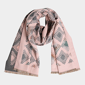 Geometric Pattern Fringe Oblong Scarf
