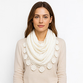 Elegant Flower Crochet Lace Accent Scarf