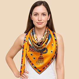 Satin Feel Elegant Intricate Geometric Paisley Print Square Scarf
