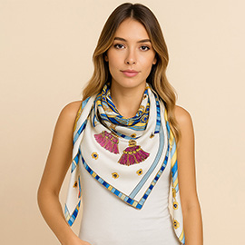 Satin Feel Elegant Intricate Geometric Paisley Print Square Scarf