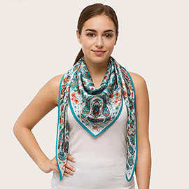 Satin Feel Elegant Intricate Paisley Print Square Scarf