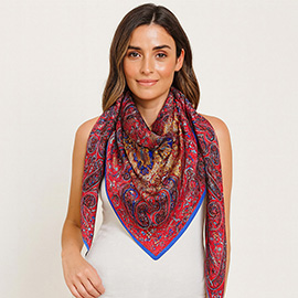 Satin Feel Elegant Intricate Paisley Print Square Scarf