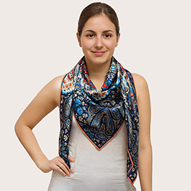 Satin Feel Elegant Intricate Paisley Print Square Scarf