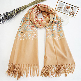Floral Tassel Cashmere Feel Scarf