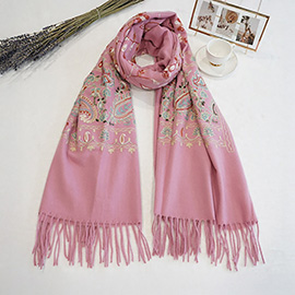Floral Tassel Cashmere Feel Scarf