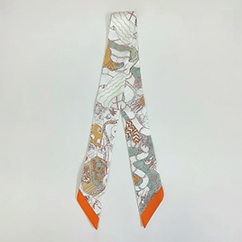 Abstract Pattern Printed Twilly Skinny Scarf
