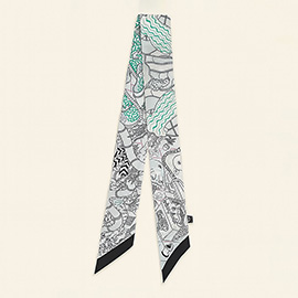 Abstract Pattern Printed Twilly Skinny Scarf