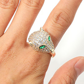 CZ Stone Paved Leopard Panther Head Ring