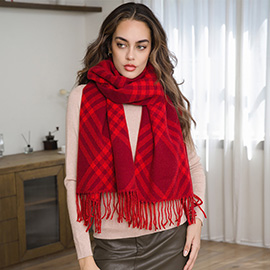 Plaid Pattern Fringe Winter Scarf