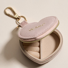 BE KIND Embroidered Heart Shaped Travel Jewelry Case Keychain Bag Charm