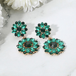 Floral Stone Cluster Drop Dangle Evening Earrings