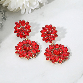 Floral Stone Cluster Drop Dangle Evening Earrings