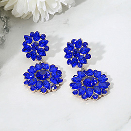 Floral Stone Cluster Drop Dangle Evening Earrings