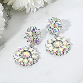 Floral Stone Cluster Drop Dangle Evening Earrings