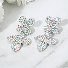 Rhinestone Paved Double Flower Link Drop Evening Earrings