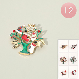 12PCS - Festive Christmas Tree Santa Pin Brooches