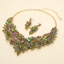 Marquise Glass Stone Cluster Embellished Statement Necklace