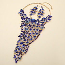 Glamorous Rhinestone Cluster Embellished Peacock Statement Evening Necklace
